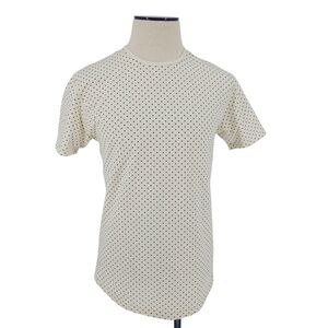 BYLT Drop Cut Lux Performance Shirt Ivory Polka Dot Short Sleeve Top Mens Medium